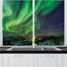 East Urban Home 2 Piece Norway Aurora Borealis Nordic Green Tones Night Sky & Town Panorama Kitchen Curtain Set | 39 H x 55 W x 2.5 D in | Wayfair