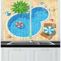 East Urban Home 2 Piece Relaxing Time Swimming Pool Fun Summer Vacation Joy & Leisure Outdoor Image Pool Party Kitchen Curtain Set | Wayfair