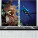East Urban Home 2 Piece Diver Underwater Shot of Tropical Fish & Coral Reef Sea Plantation in the Red Sea Kitchen Curtain Set | Wayfair