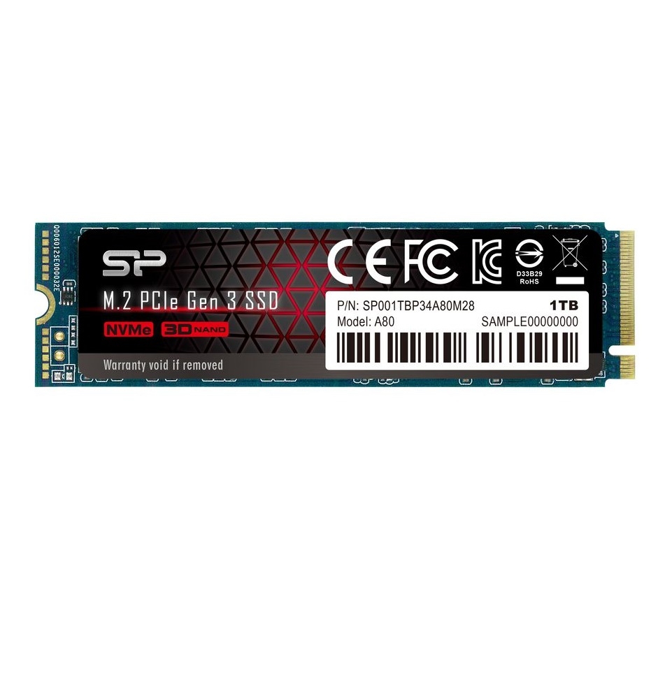 Silicon Power P34A80 1 TB SSD M.2 3400 MB/s PCIe x4 3.0 3400/2700 22x80x3.5 mm Image