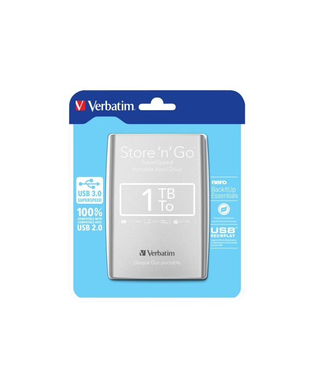 Verbatim Store 'n' Go Portable Festplatte 1 TB extern USB 3.0 Silber Image