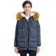 Orolay Women's Thickened Down Jacket Hooded with Faux fur Navy+Fur Trim L