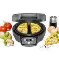 ROMMELSBACHER Omelett Chef OM 950 - Cool Touch Gehäuse, extratiefe Backmulden für 2 Omeletts, Antihaftbeschichtung, 20 Min. Zeitschaltuhr, LED-Display, Kontrolllampen, Überlaufrinne, 950 Watt