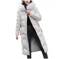 TDZD Women's Thickened Long Padded Puffer Coat, Ladies Winter Warm Down Cotton Jacket Parka with Removable Faux Fur Hood (White, L)