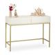 Relaxdays Konsolentisch, 2 Schubladen, Sideboard Flur, Wohnzimmer, Ablagetisch Holzoptik, HxBxT: 80x110x40 cm, weiß/gold