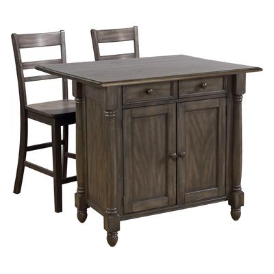 Sunset Trading Shades of Gray Drop Leaf Kitchen Island Set with 2 Stools, Breakfast Bar, and Drawers With Storage - Sunset Trading DLU-KI-4222-B200-AG3PC