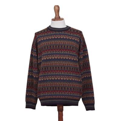 Complexity,'Men's Multi-Color Striped 100% Alpaca Pullover Sweater'