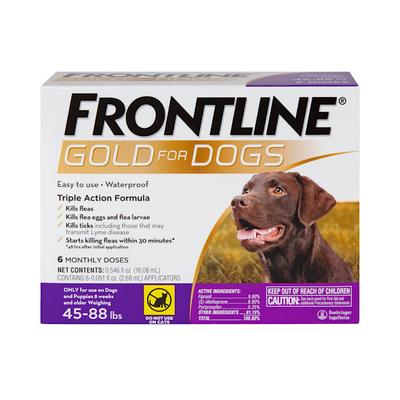 FRONTLINE Gold Flea & Tick Treatment for Large Dogs Up to 45 to 88 lbs., Pack of 6