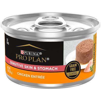 Purina Pro Plan SPECIALIZED Grain Free Sensitive Skin & Stomach Chicken Entree Pate Wet Cat Food, 3 oz., Case of 24