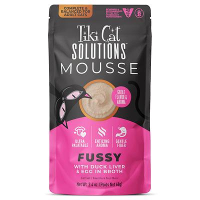 Tiki Cat Solutions Mousse, Fussy, With Duck Liver & Egg in Broth Cat Food, 2.4 oz., Case of 12