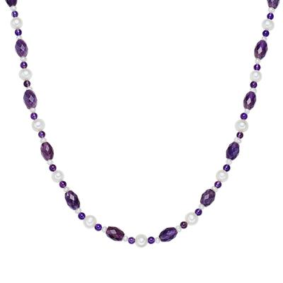 Valero Pearls - Perlen-Kette Sterling Silber Amethyst Süßwasser-Zuchtperle in Silber Ketten 1 ct Damen