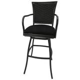 Charlton Home® Cutlip Patio Bar Stool w/ Cushion, Rattan in Black | 53 H x 31.1 W x 20 D in | Wayfair 716777896AD8413398417F7D0360B816