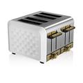 Swan Gatsby White and Gold 4-Slice Toaster, Variable Electronic Browning Controls, Matte White with Diamond Pattern Design and Gold Accents, ST14084WHTN