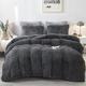 Sacebeleu Winter Duvet Cover Set Grey King Size Faux Fur Fluffy Fleece Thermal Warm Plush Quilt Cover with 2 Pillowcases Long Pile Blanket Throw Bedding Set