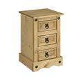 Corona Bedside Table 3 Drawer Pine Bedroom Side Cabinet Nightstand Waxed Wood