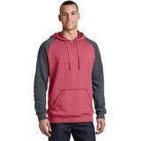 District DT196 Men's Young Mens Lightweight Fleece Raglan Hoodie in Heathered Red/Heathered Charcoal size Medium | Cotton/Polyester Blend