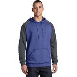 District DT196 Men's Young Mens Lightweight Fleece Raglan Hoodie in Heathered Deep Royal/Heathered Charcoal size Medium | Cotton/Polyester Blend