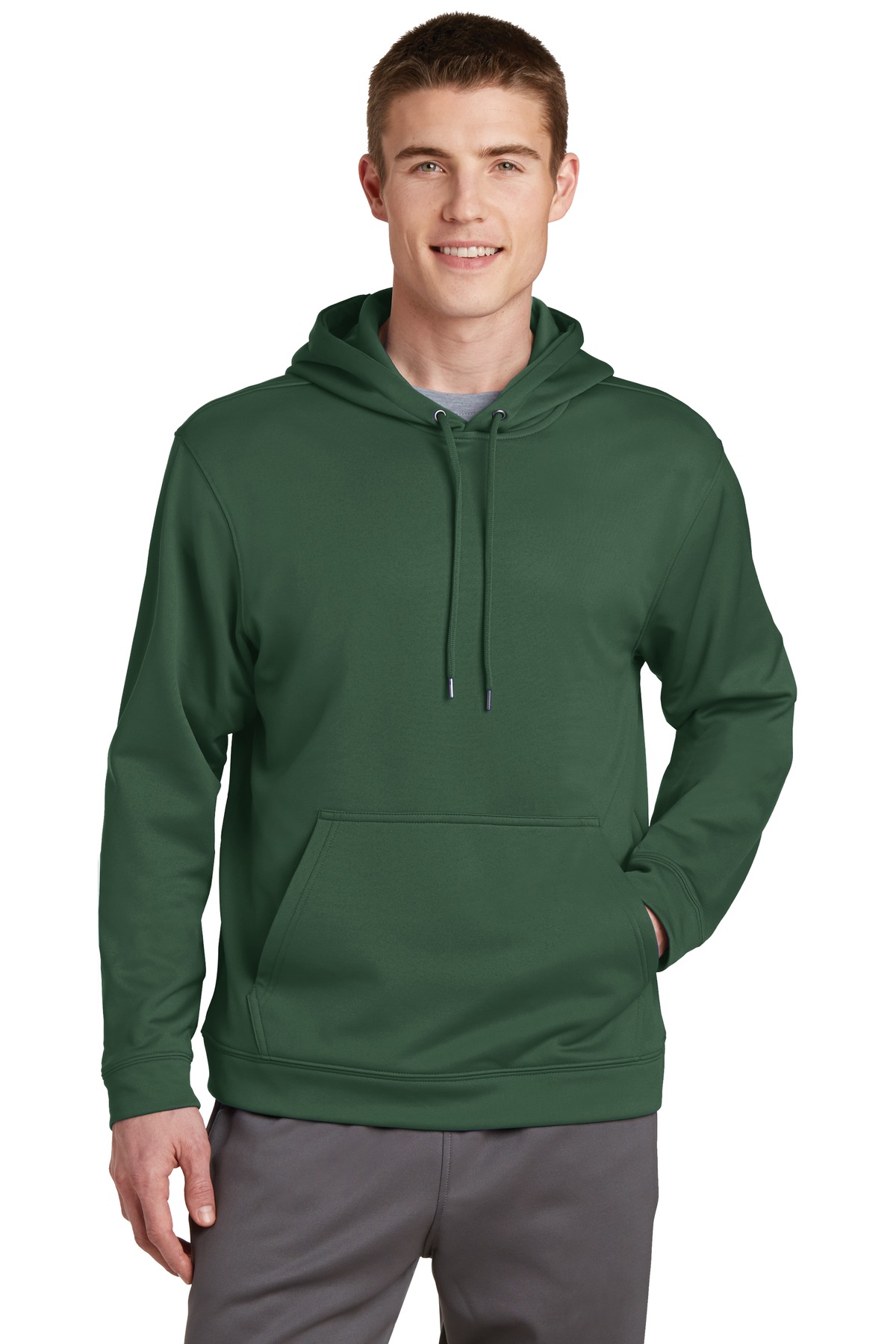 Sport-Tek F244 Sport-Wick Fleece Hooded Pullover T-Shirt in Forest Green size 2XL | Polyester