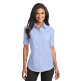 Port Authority L659 Women's Short Sleeve SuperPro Oxford Shirt in Blue size Medium | Cotton/Polyester Blend