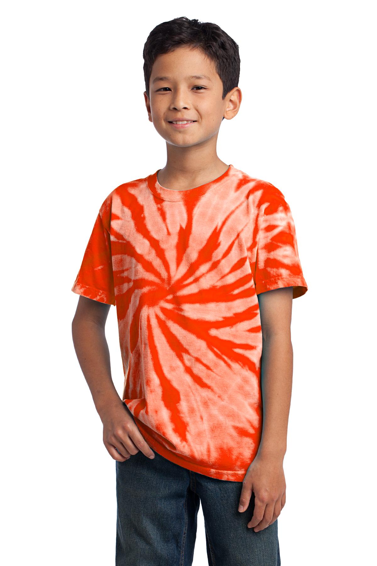 Port & Company PC147Y Youth Tie-Dye Top in Orange size Large | Cotton