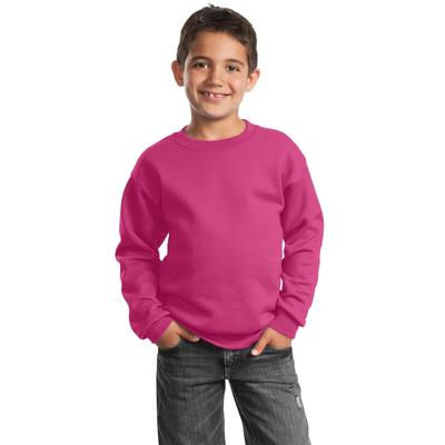 Port & Company PC90Y Youth Core Fleece Crewneck Sweatshirt in Sangria size Medium | Cotton/Polyester Blend