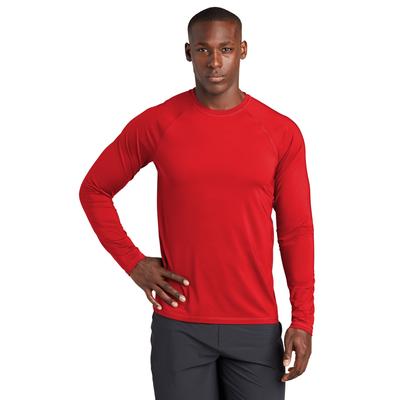 Sport-Tek ST470LS Athletic Long Sleeve Rashguard Top in True Red size Small | Polyester/Spandex Blend