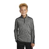 Sport-Tek YST397 Youth PosiCharge Electric Heather Colorblock 1/4-Zip Pullover T-Shirt in Black Electric/Black size Large | Polyester