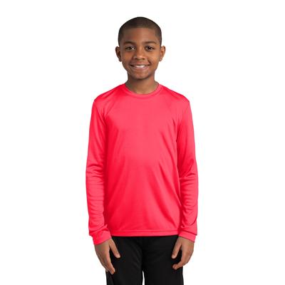 Sport-Tek YST350LS Youth Long Sleeve PosiCharge Competitor Top in Hot Coral size XL | Polyester