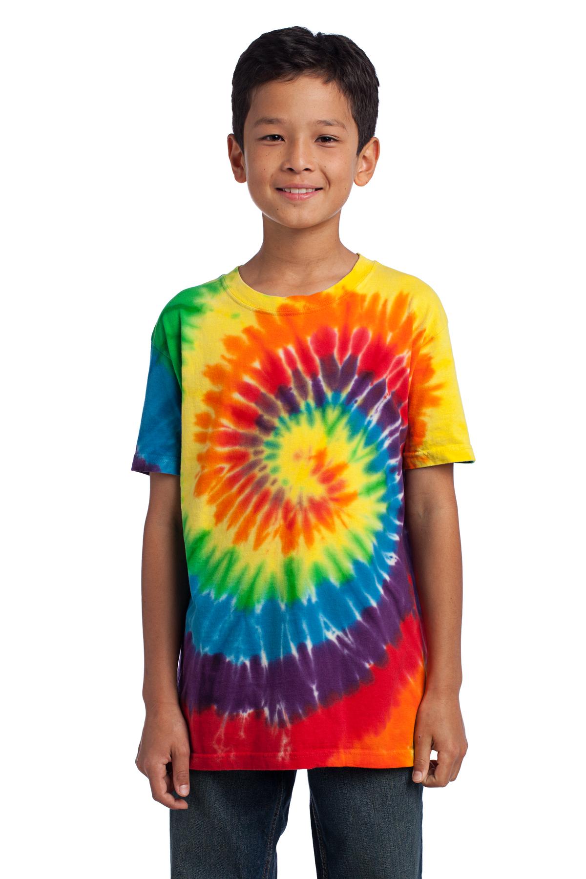 Port & Company PC147Y Youth Tie-Dye Top in Rainbow size Large | Cotton