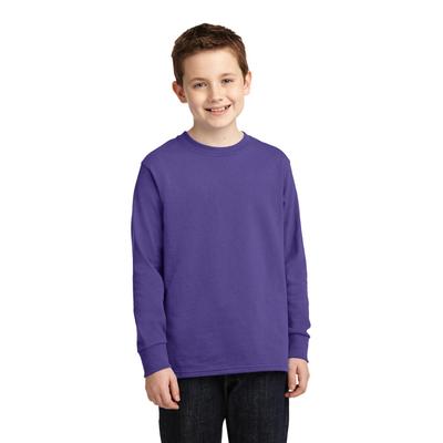 Port & Company PC54YLS Youth Long Sleeve Core Cotton Top in Purple size Small