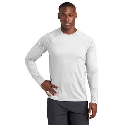 Sport-Tek ST470LS Athletic Long Sleeve Rashguard Top in White size Small | Polyester/Spandex Blend