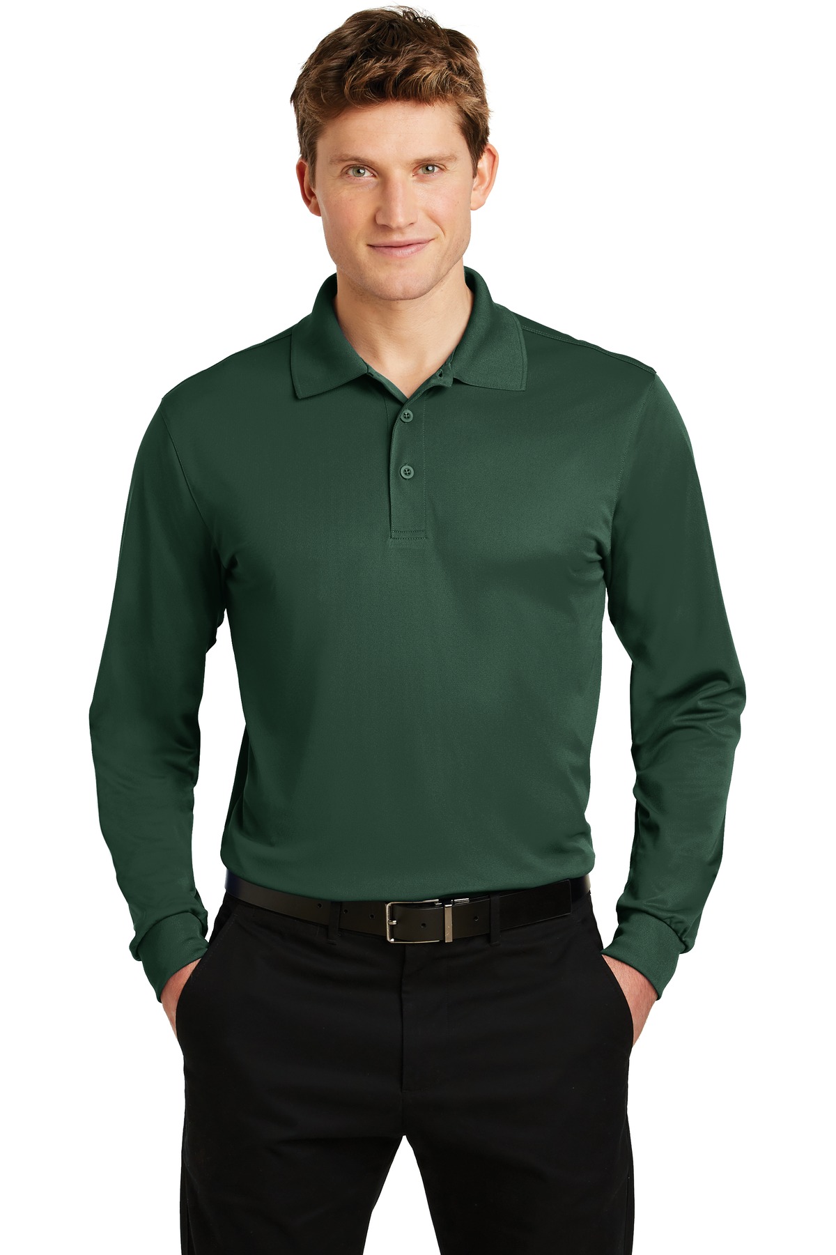 Sport-Tek ST657 Long Sleeve Micropique Sport-Wick Polo Shirt in Forest Green size 3XL | Polyester