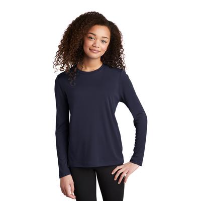 Sport-Tek YST420LS Youth Posi-UV Pro Long Sleeve Top in True Navy Blue size XL | Polyester