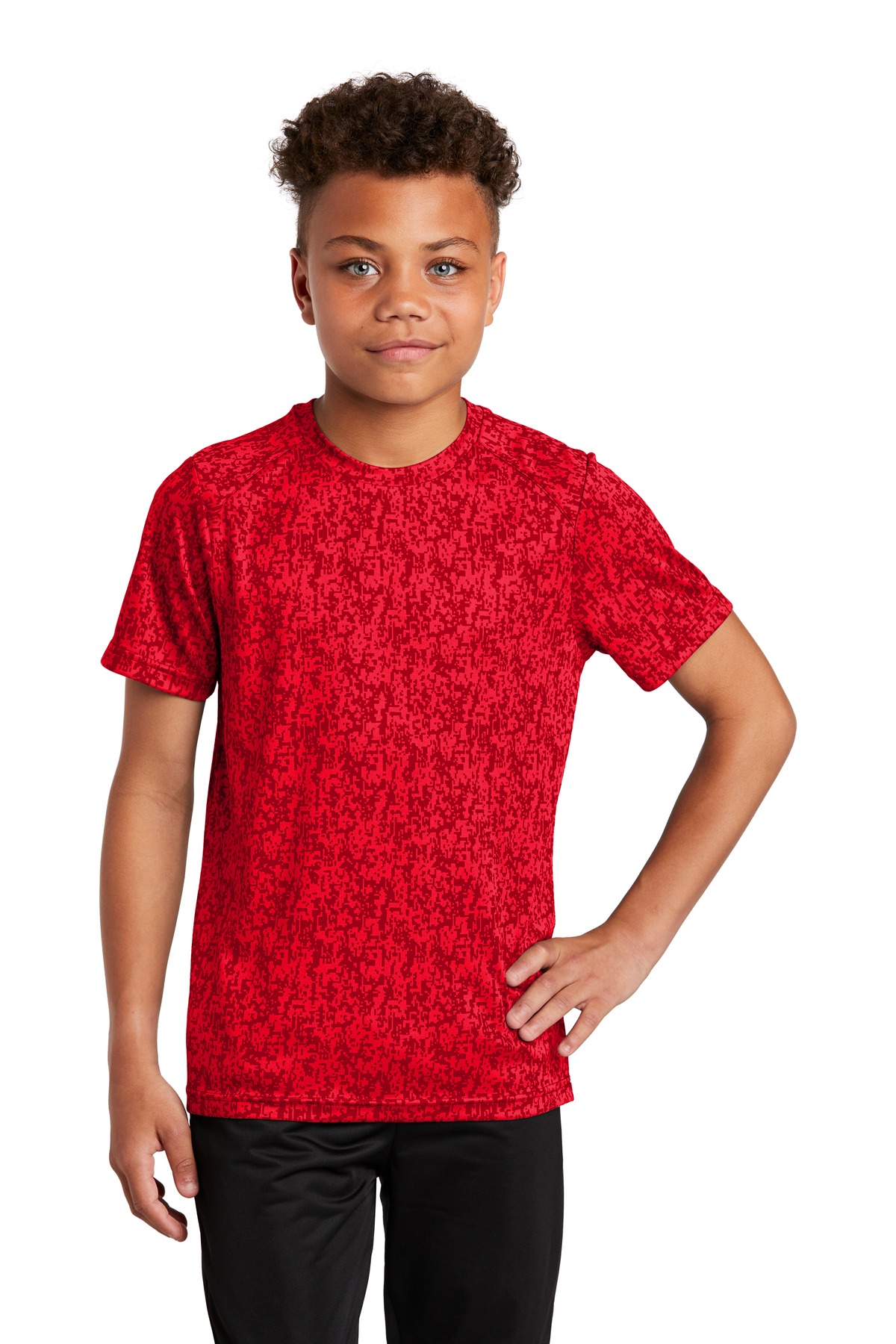 Sport-Tek YST460 Youth Digi Camo Top in True Red size XS | Polyester