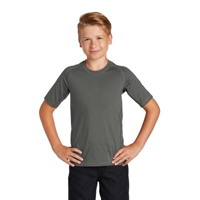 Sport-Tek YST470 Athletic Youth Rashguard Top in Dark Smoke Grey size Medium | Polyester/Spandex Blend