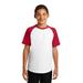 Sport-Tek YT201 Youth Short Sleeve Colorblock Raglan Jersey T-Shirt in White/Red size XS | Cotton