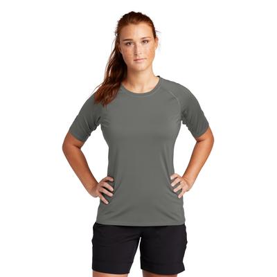 Sport-Tek LST470 Athletic Women's Rashguard Top in Dark Smoke Grey size XL | Polyester/Spandex Blend