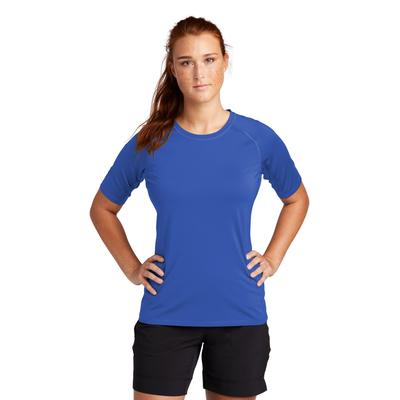 Sport-Tek LST470 Athletic Women's Rashguard Top in True Royal Blue size Medium | Polyester/Spandex Blend