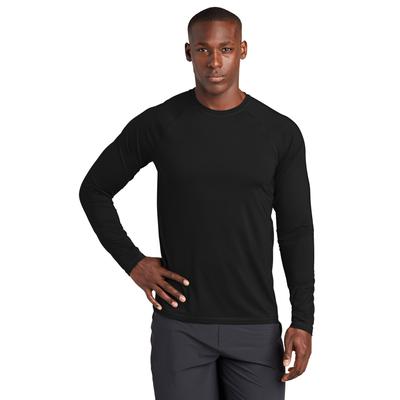 Sport-Tek ST470LS Athletic Long Sleeve Rashguard Top in Black size 4XL | Polyester/Spandex Blend