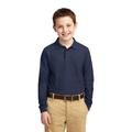 Port Authority Y500LS Youth Long Sleeve Silk Touch Polo Shirt in Navy Blue size Large | Cotton/Polyester Blend
