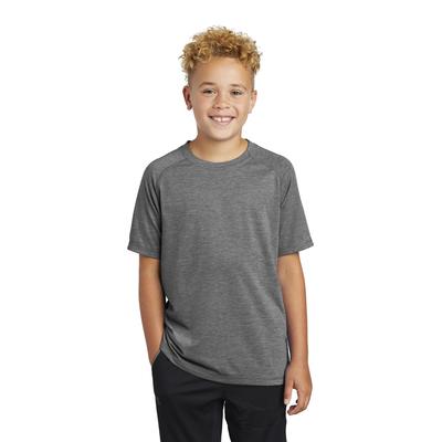 Sport-Tek YST400 Youth PosiCharge Tri-Blend Wicking Raglan Top in Dark Grey Heather size XL | Triblend