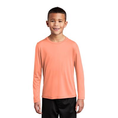 Sport-Tek YST420LS Youth Posi-UV Pro Long Sleeve Top in Soft Coral size Medium | Polyester