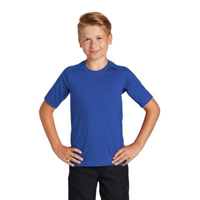 Sport-Tek YST470 Athletic Youth Rashguard Top in True Royal Blue size XS | Polyester/Spandex Blend