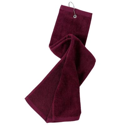 Port Authority TW50 Grommeted Tri-Fold Golf Towel in Maroon size OSFA | Cotton Blend