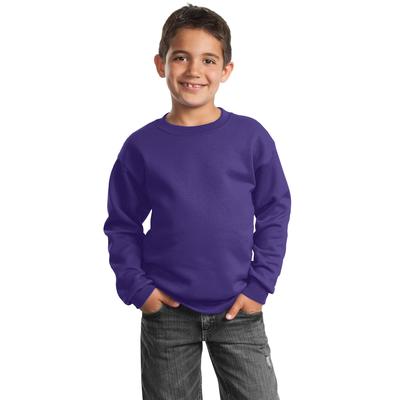 Port & Company PC90Y Youth Core Fleece Crewneck Sweatshirt in Purple size Large | Cotton/Polyester Blend