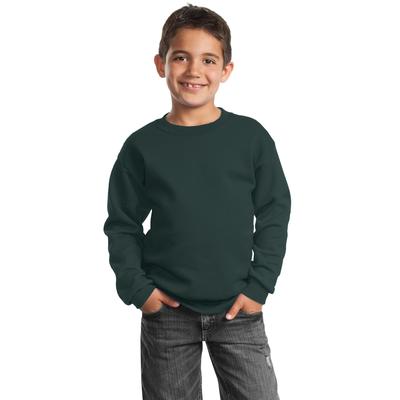 Port & Company PC90Y Youth Core Fleece Crewneck Sweatshirt in Dark Green size Medium | Cotton/Polyester Blend