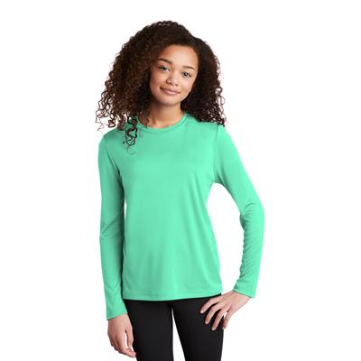 Sport-Tek YST420LS Youth Posi-UV Pro Long Sleeve Top in Bright Seafoam size Medium | Polyester