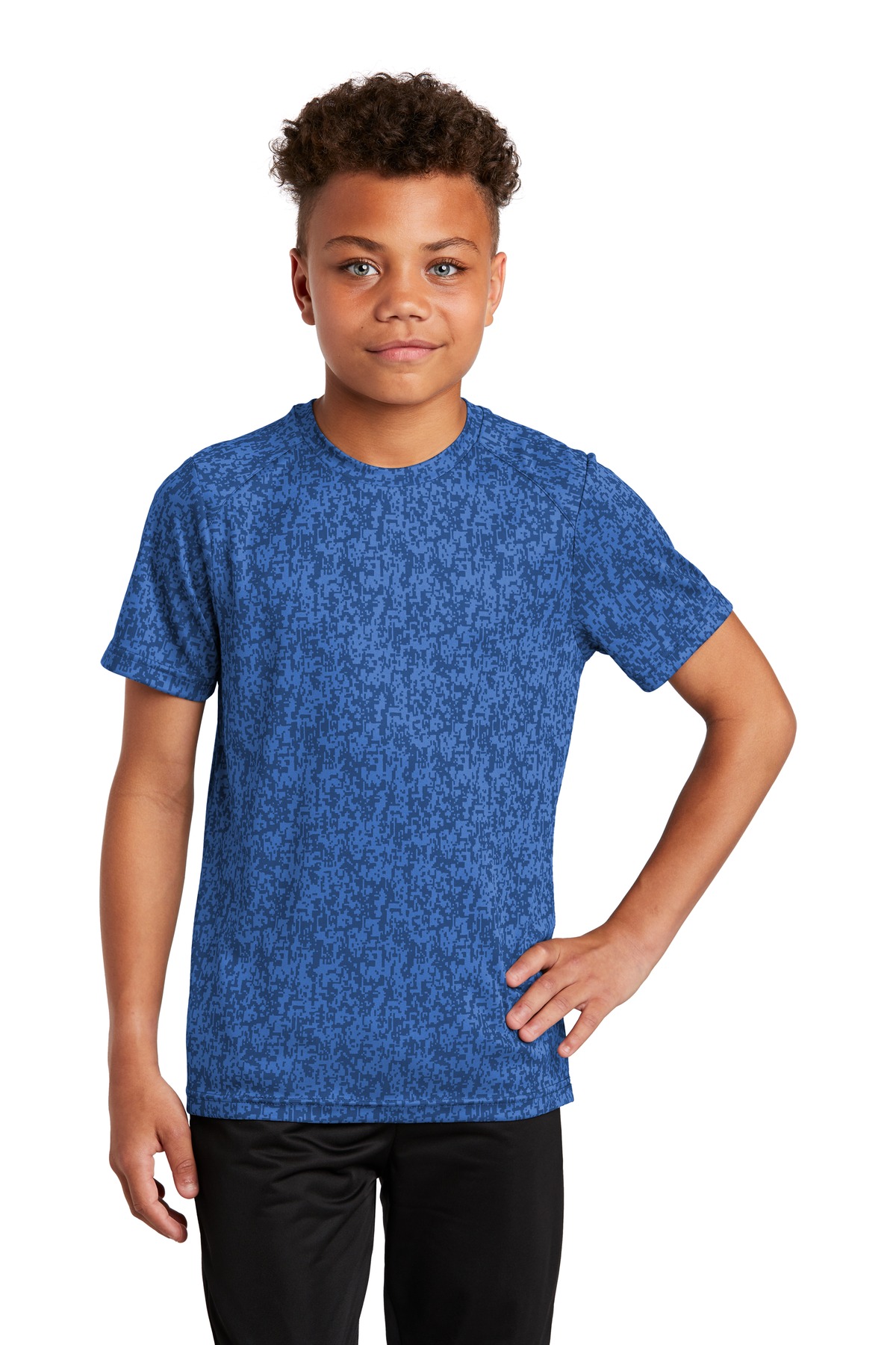 Sport-Tek YST460 Youth Digi Camo Top in True Royal Blue size Small | Polyester
