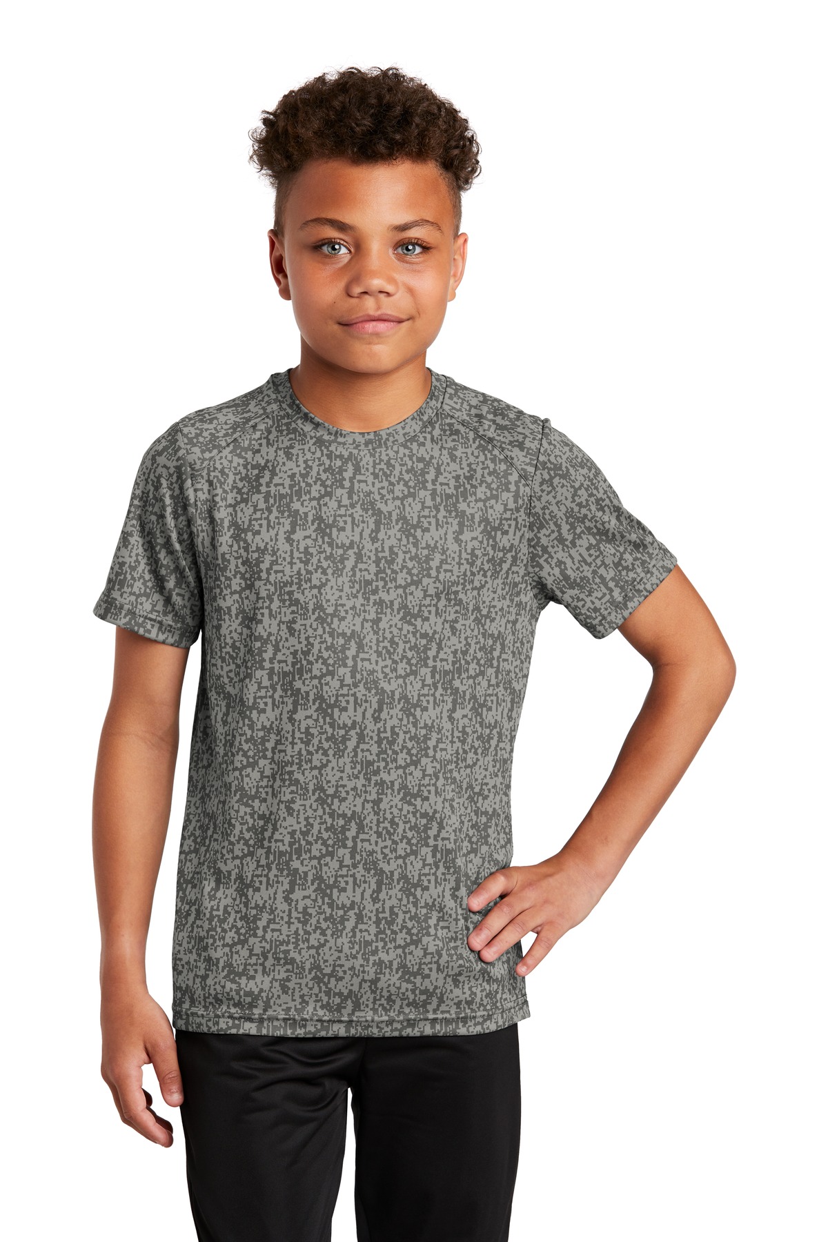 Sport-Tek YST460 Youth Digi Camo Top in Grey Concrete size Small | Polyester