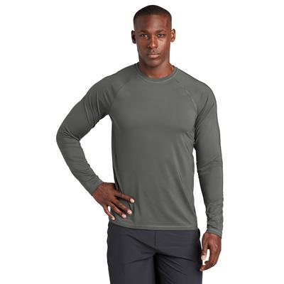 Sport-Tek ST470LS Athletic Long Sleeve Rashguard Top in Dark Smoke Grey size Medium | Polyester/Spandex Blend